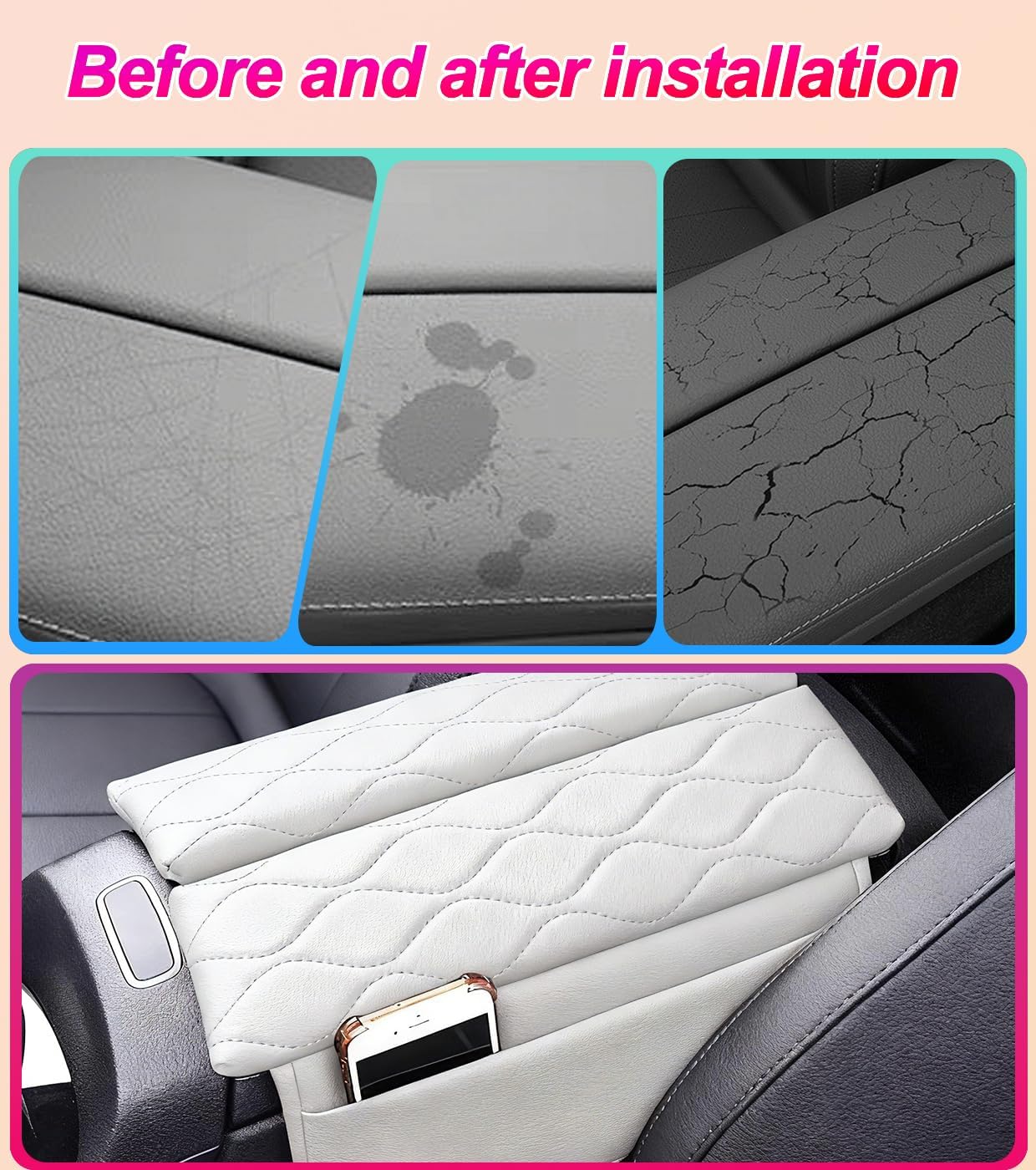 Egreat Center Console Armrest Cover for Mercedes Benz GLE 350 450 W167, GLS 450 X167 2020-2025, Leather Armrest Console Cover with Side Storage Pockets (for GLE GLS-White)