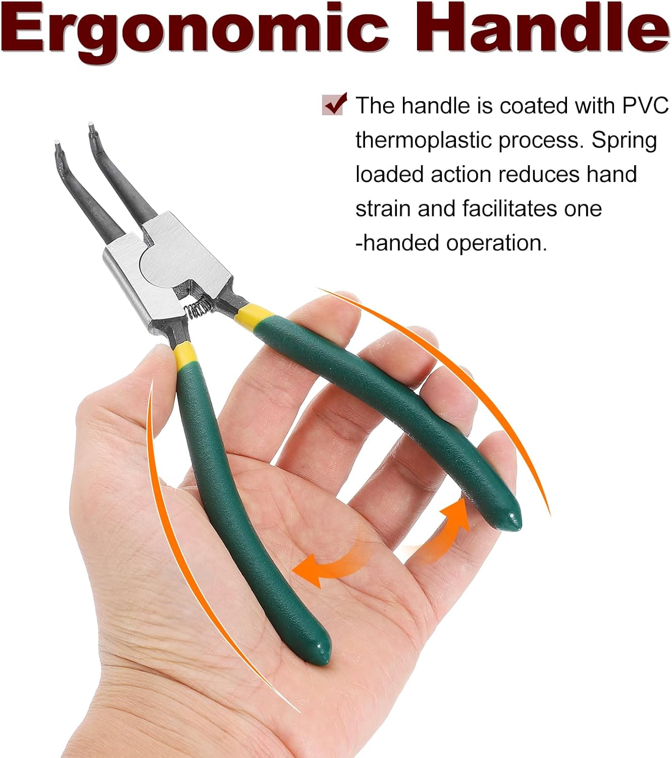 HARFINGTON Snap Ring Plier 7" External Circlip Pliers with 0.06" Bent Jaw Tip for Ring Remove Retaining Pliers, Dark Green/Yellow