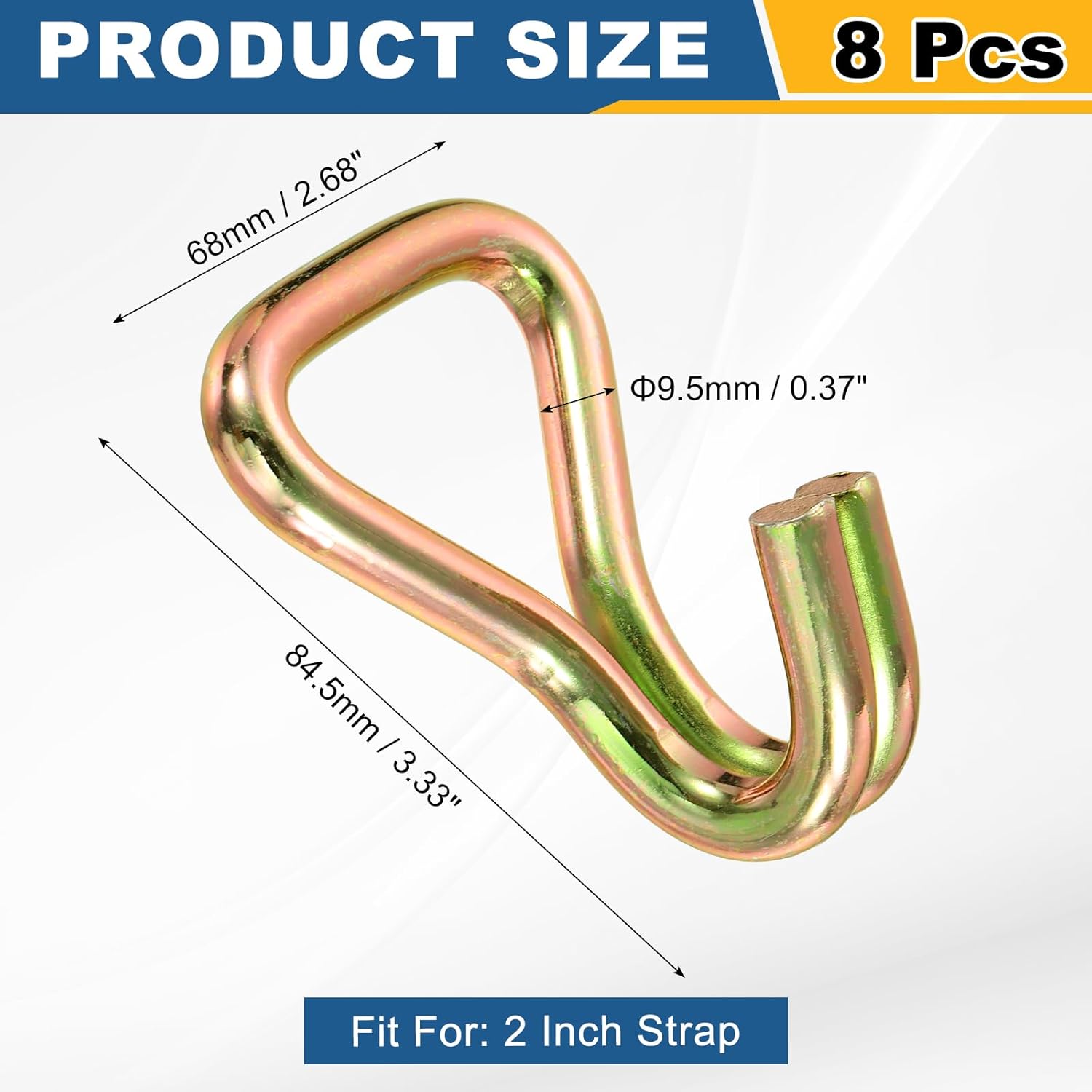 uxcell 8Pcs Double J Hook Hook, 9.5mm Dia 7716 lbs Ratchet Strap Tie Down Hook for 2" Tie Down Straps Wedding, Cars Trucks Trailers, Double Row Hooks Binder Accessories