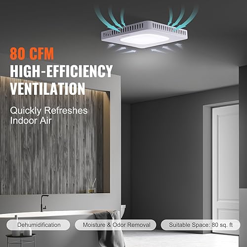 Miniatura 5 de VEVOR Bathroom Exhaust Fan, 80 CFM High-Efficiency Ventilation, 1.5sones Low Noise Operation All-Copper Motor, Remote Control, Energy-Saving