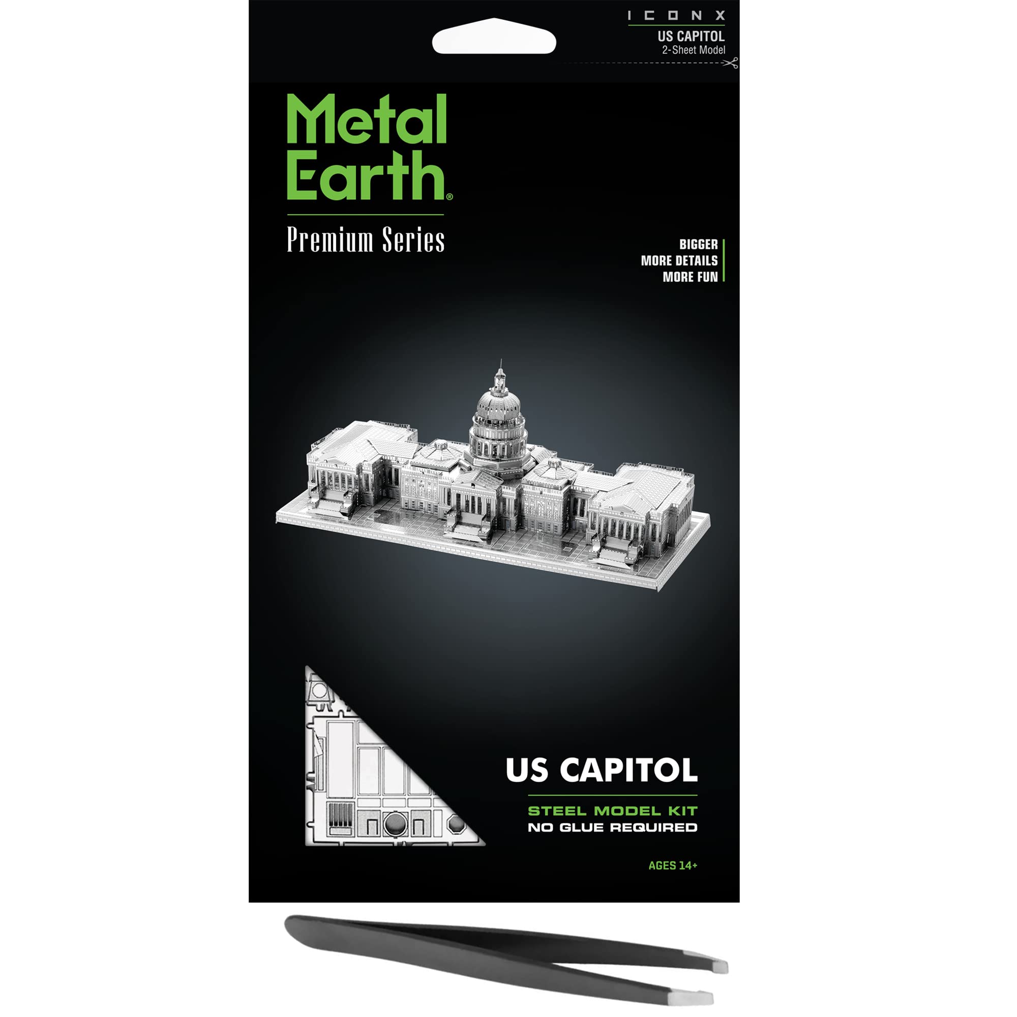 Fascinations Premium Series US Capitol 3D Metal Model Kit Bundle with Tweezers