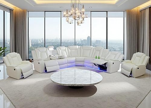 Miniatura 13 de Juego de sofá reclinable eléctrico con luz LED, sofá seccional de cuero, juegos de muebles para sala de estar, juegos modernos de sofá reclinable
