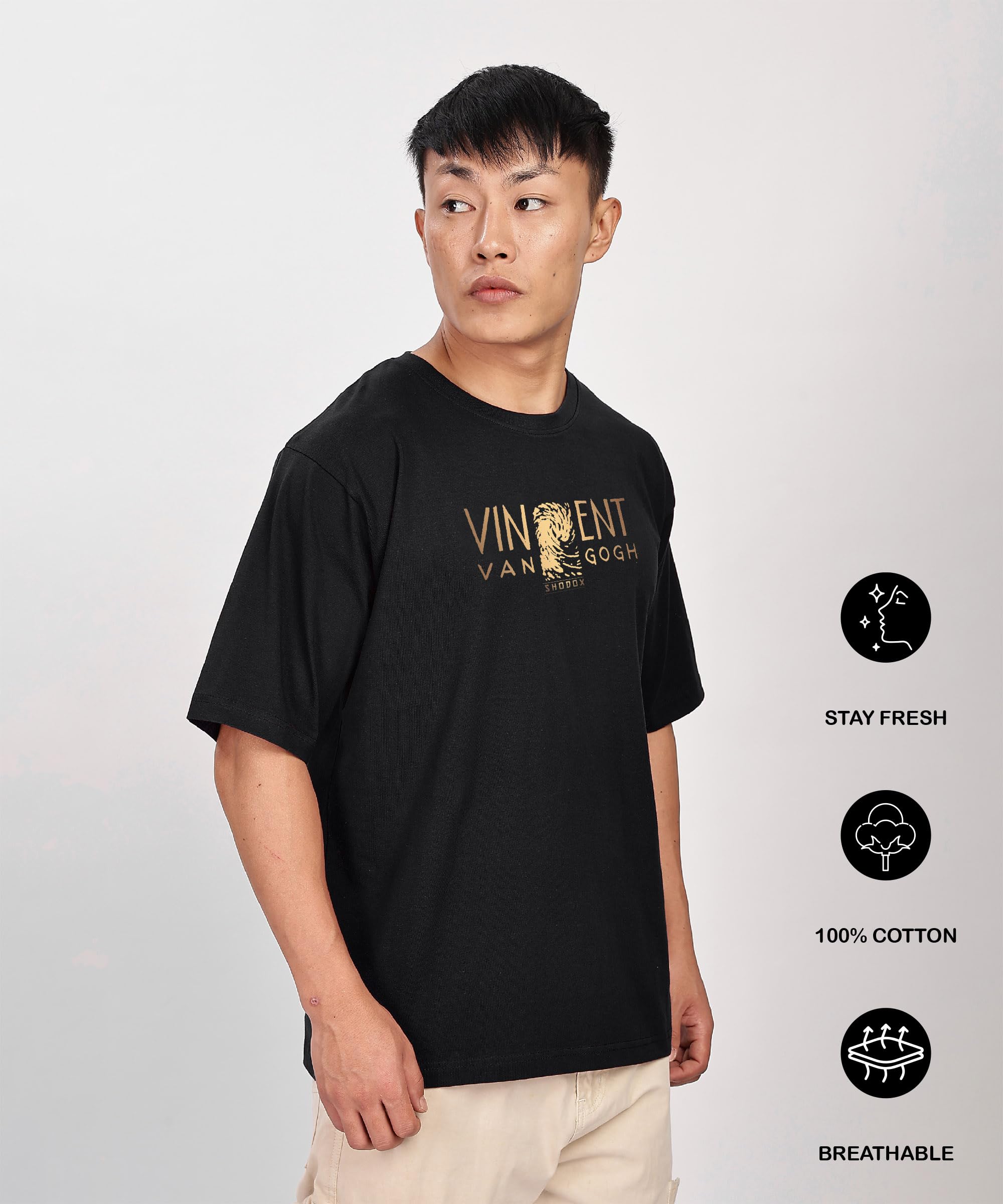 SHODOX® Camiseta antibacteriana 100% puro algodón lavado orgánico para hombre y mujer, estampado estético de gran tamaño, de alta calidad, cómodo, suave, menos pliegues, de gran tamaño