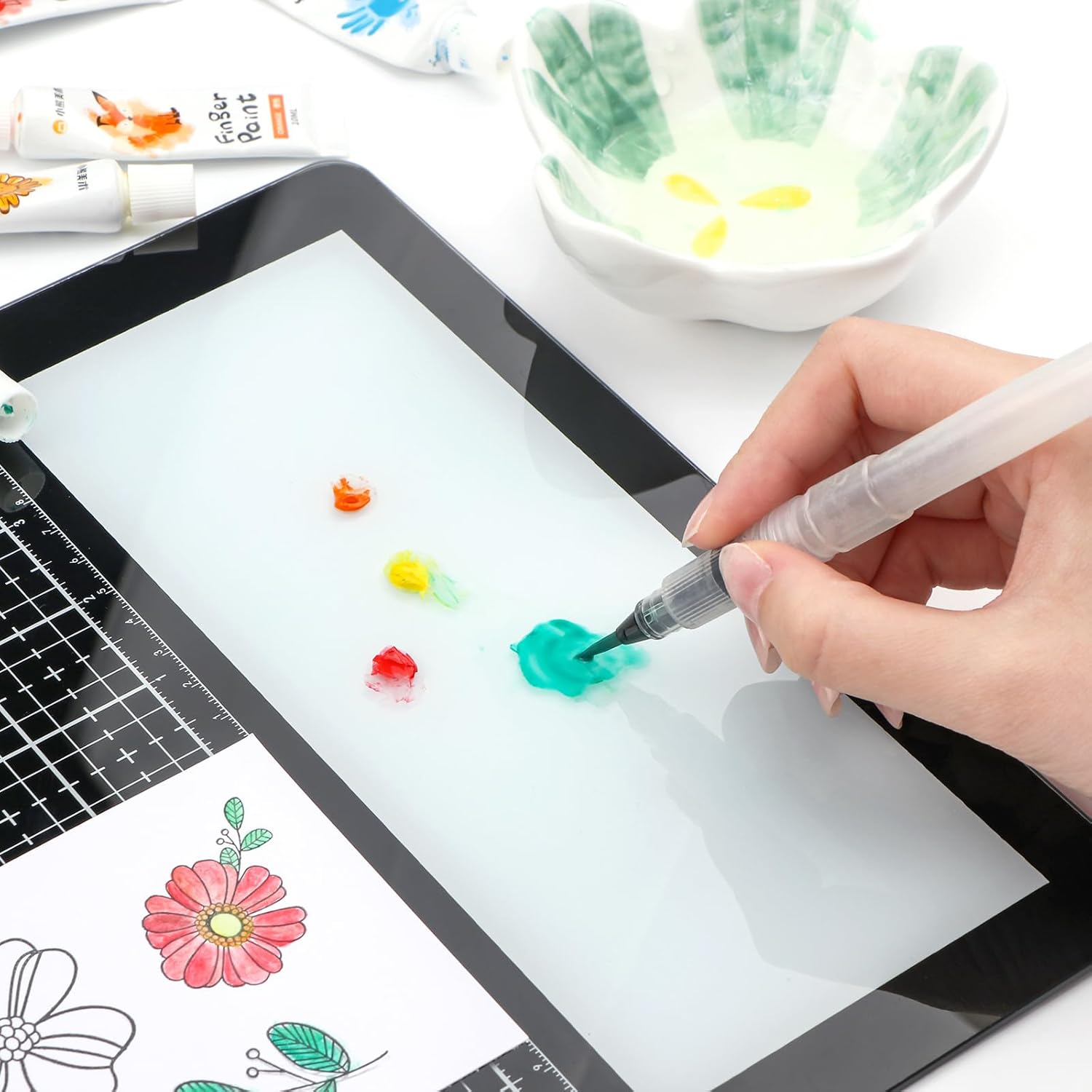 9Pcs/SetMagnetic Glass Craft Mat Set; 15.75"x10.24"Heat Resistant Glass Media Cutting Mat W/MagnetsGridlines and measurements; for Cutting, Stamping, Mixed Media, Heat Embossing and Hot Glue Projects