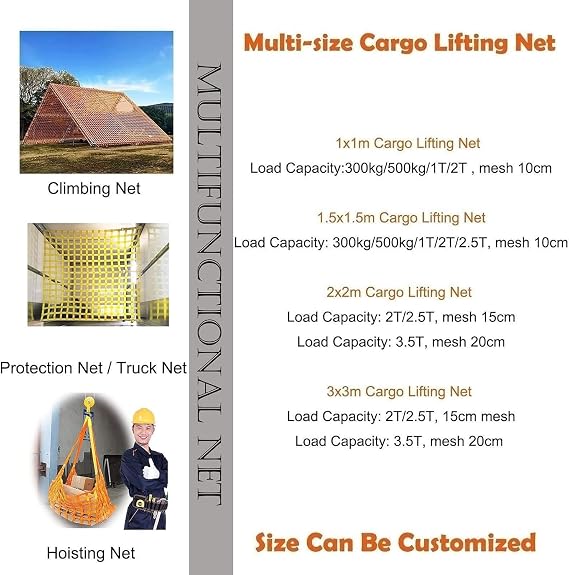 Heavy Duty Cargo Lifting Net Sling Net, Sling Net, Cargo Lifting Bags Cargo Hanging Net Lifting Webbing, Loading And Unloading Heavy Loads Nylon sling nets(1 X 1M/Mesh 10cm/Load 2t)