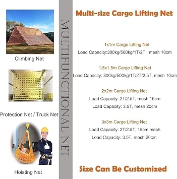 Heavy Duty Cargo Lifting Net Sling Net, Sling Net, Cargo Lifting Bags Cargo Hanging Net Lifting Webbing, Loading And Unloading Heavy Loads Nylon sling nets(1 X 1M/Mesh 10cm/Load 2t)