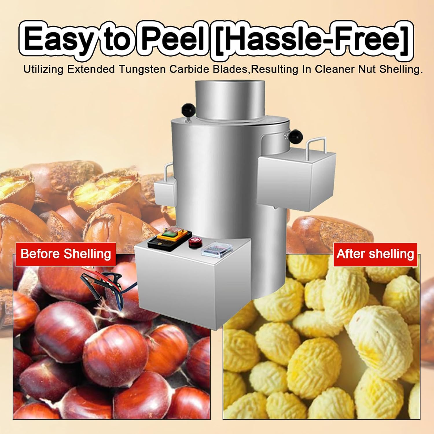 Nut Cracker Electric Chestnut Sheller,Stainless Steel Peeler Commercial,Electric Nut Cracker Machine,200Kg/h Peeling Kernel Hulling Machine 8blades-300WBattery