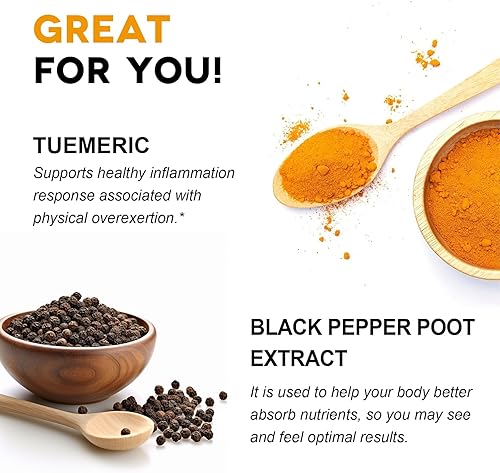 Miniatura 3 de Suplemento de curcumina de cúrcuma de 1650 mg cápsulas orgánicas de cúrcuma con 95% de curcuminoides, pimienta negra, bioperina, función