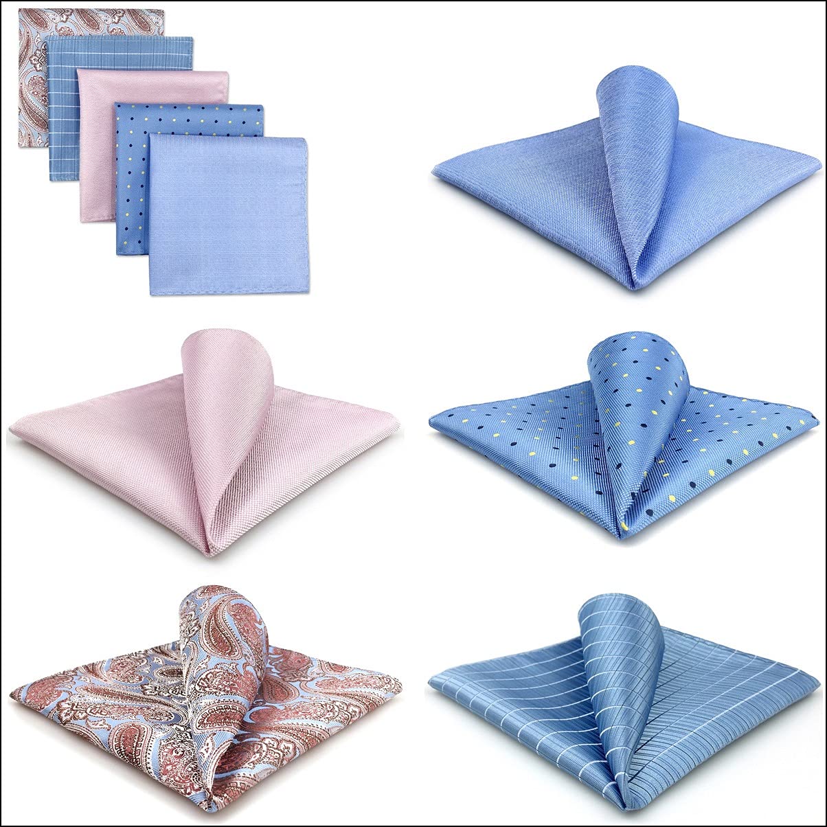 5-teiliges Set aus bunt sortierten Einstecktüchern für Herren, Seide, klassisches Taschentuch-Set, Geschenk, bunt (Farbe: D) (Argento)
