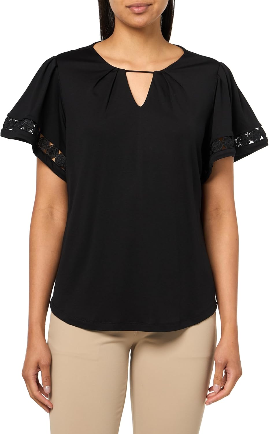 Anne Klein Women's Harmony Knit Pleat Nk Bell SLV Top W Lac