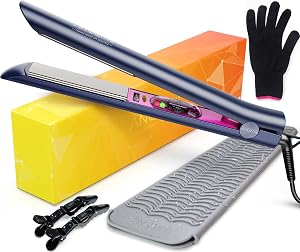 ANGENIL Professional Titanium Flat Iron 1 Inch, Hair Straightener and Curler 2 in 1 with Adjustable Temp For All Hair Types, Anti-Static, Dual Voltage Travel Size with Silicone Resistant Mat Pouch