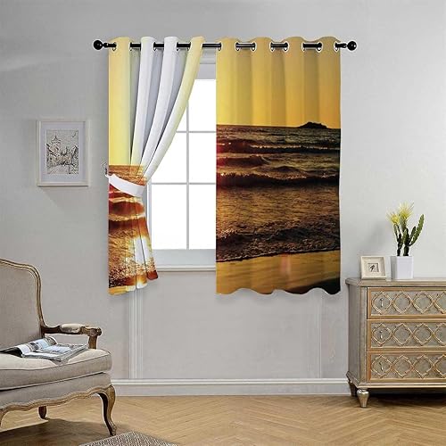 Miniatura 3 de Black Out CurtinsBedroom Coast Beach Seascape Curtain for Doorway Cortinas para Ventanas De Cuarto 55Inch Width by 55Inch Length,2 Panels