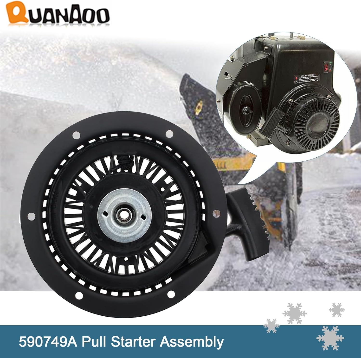 Recoil Starter Assembly 590749A fits Tecumseh 590789 590672 590733 HM100 HMSK80 HMSK85 HMSK90 HMSK100 HMSK105 HMSK110 LH318 LH358 Snow King Snow Blowers Replace 590749