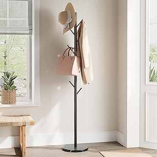 ELYKEN Coat Rack Freestanding with Natural Marble Base, Metal Coat Rack ...