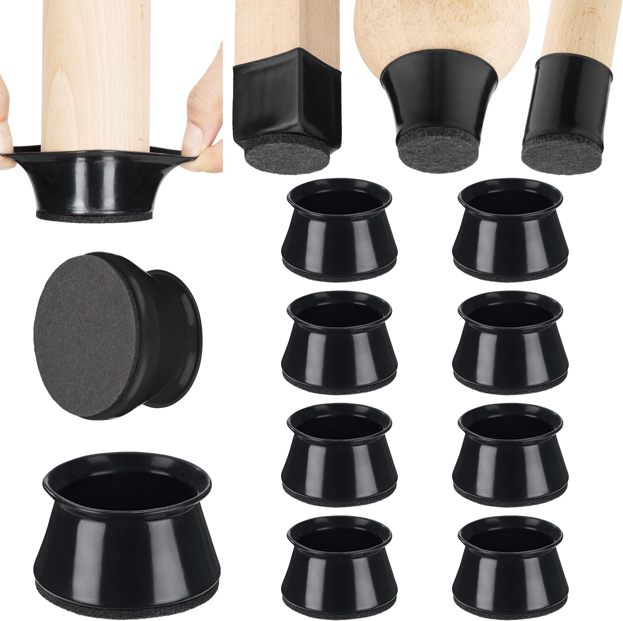 Aneaseit Chair Leg Floor Protectors - 3" x 8 pcs Black - Felt Bottom Silicone Pads for Hardwood Floors & Furniture Feet - Rubber Caps for Chairs - X-Large