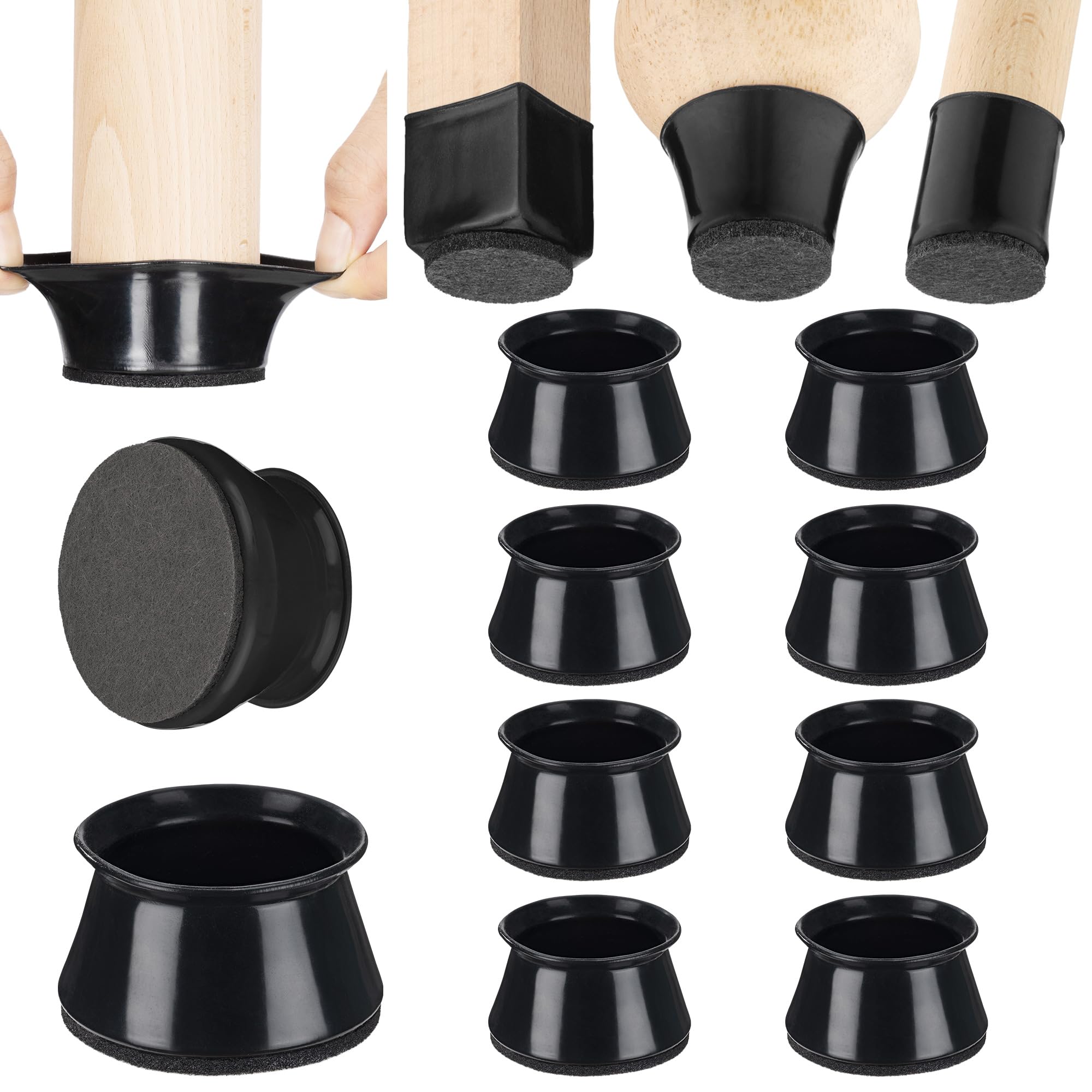 Aneaseit Chair Leg Floor Protectors - 3" x 8 pcs Black - Felt Bottom Silicone Pads for Hardwood Floors & Furniture Feet - Rubber Caps for Chairs - X-Large