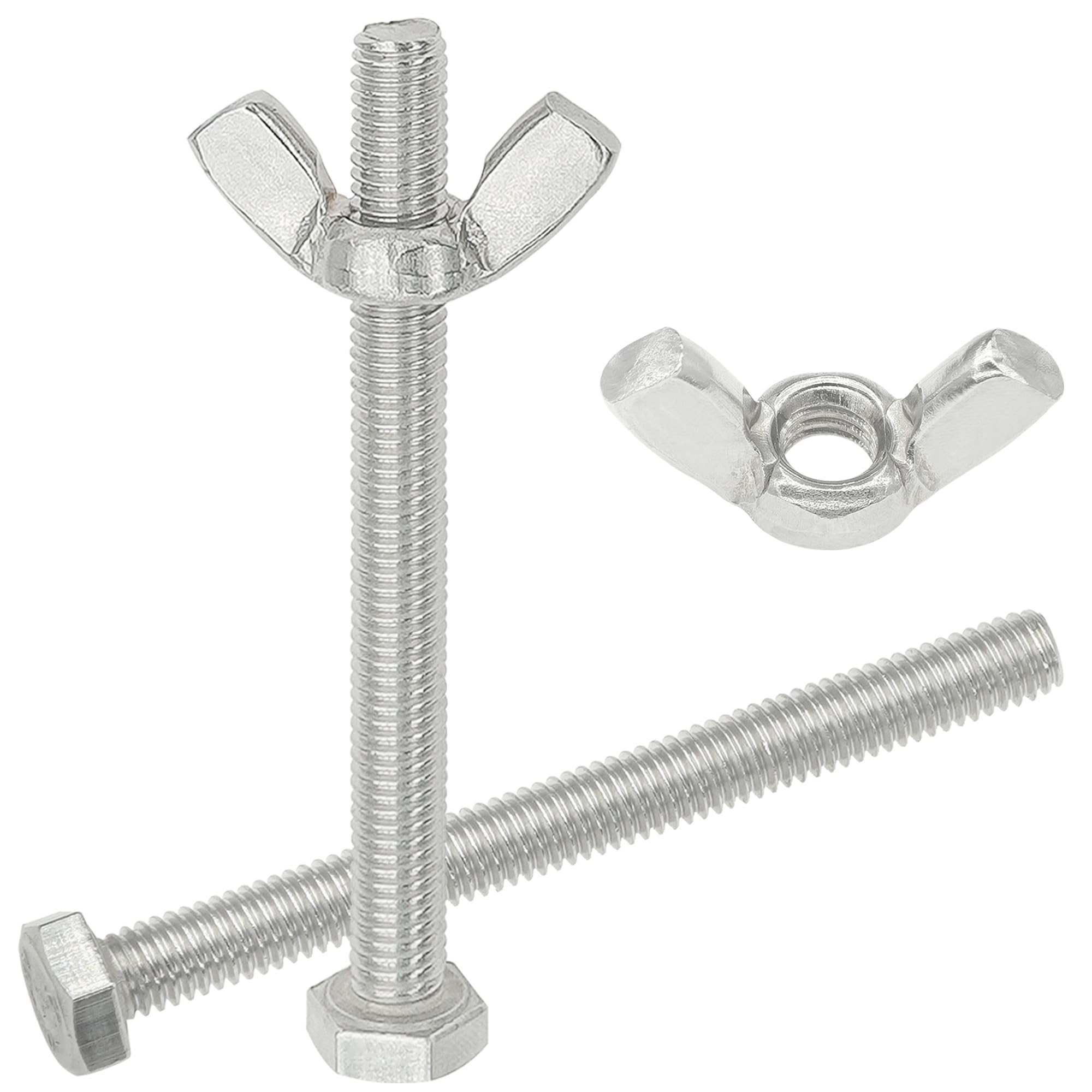 12 Pieces Stainless Steel Wing Nut and Hex Bolt Set, Ideal for DIY, Furniture Assembly, and Industrial Applications (M5 × 50mm)