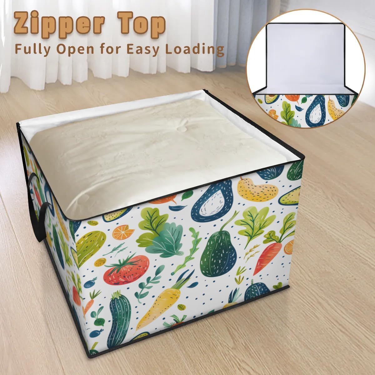 Honeybaby 214L Extra Large Comforter Storage Bag Strawberry Carrots Leaves Storage Totes with Lids Waterproof Closet Organizer Folding Blanket Storage Bags for Clothes Bedding Pillows