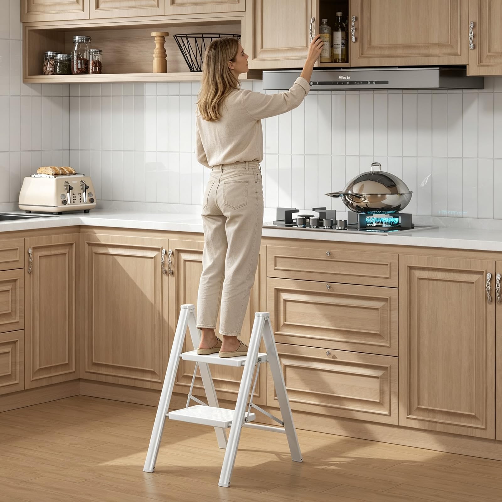 KINGRACK échelle Pliante 2 marches sans Rampe, 150 kg Blanc