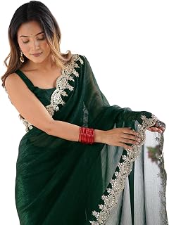 SIRIL Women's Shimmer Chiffon Sequence Embroidery Border Saree With Unstitched Blouse Piece Price In India
