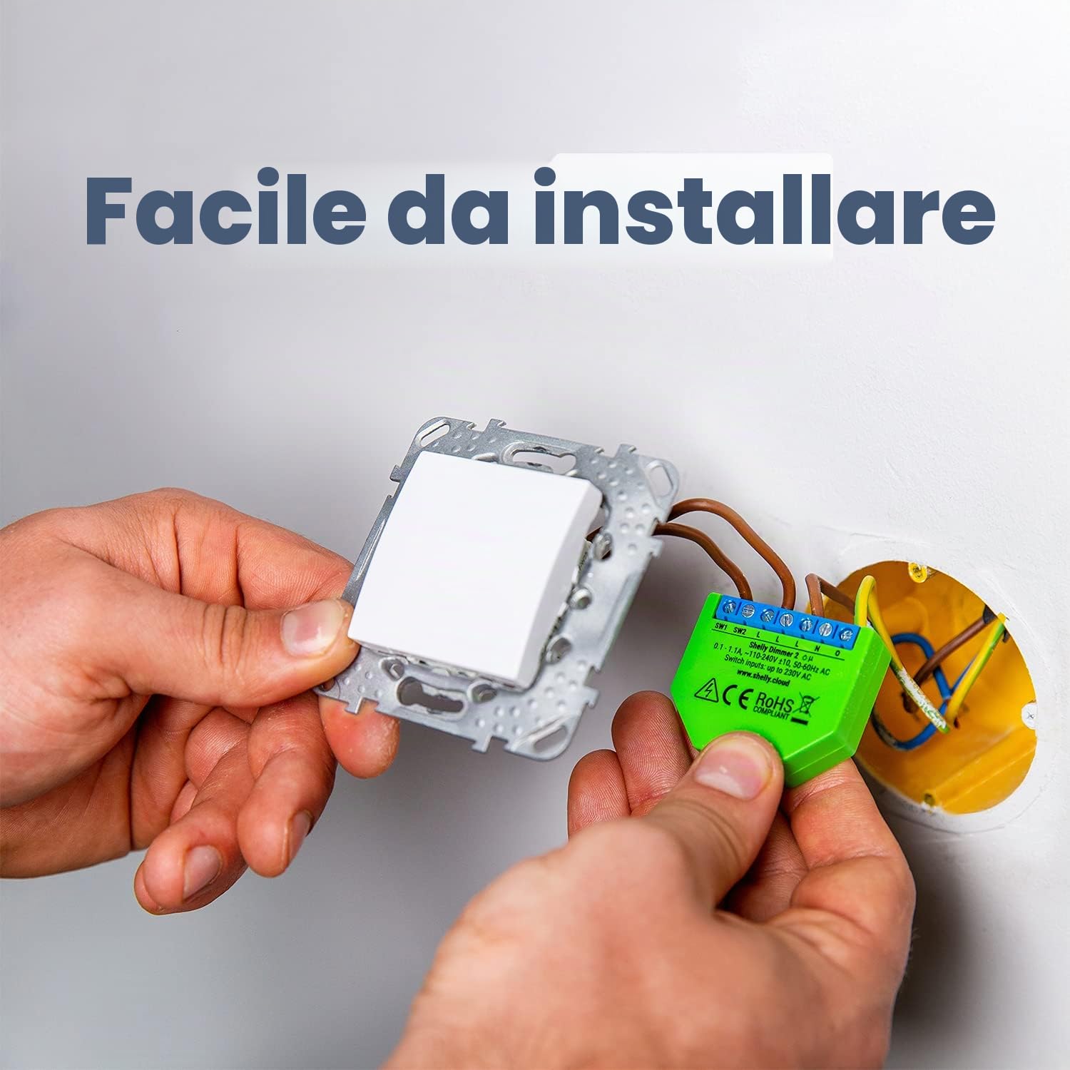 Shelly DIMMER 2 Dispositivo Wi-Fi per il Controllo di Luci Alogene, LED, Trasformatori Ferromagnetici Dimmerabili, Supportati da un’Alimentazione di 110-230V, Verde