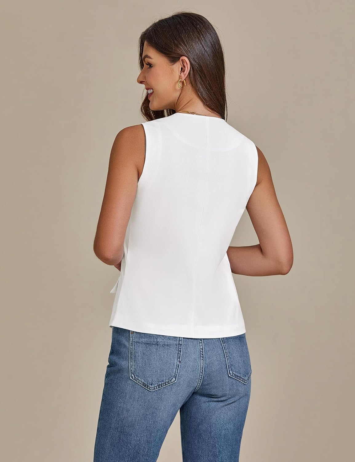 luvamia Linen Vest for Women Trendy Sleeveless Tie Front Tops Summer Casual Top Waistcoat Suit Vests with Pockets - Image 2