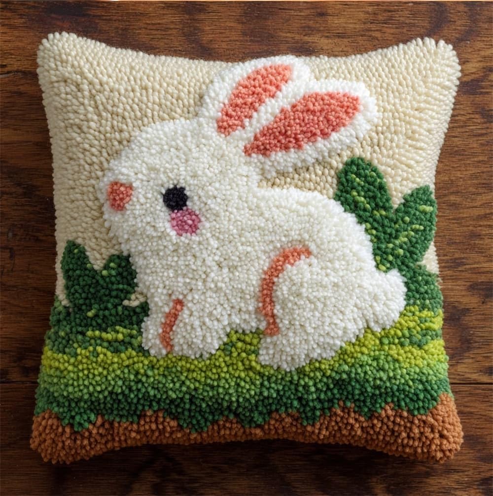 FWRTYCB DIY Latch Pillow Case Kits Rabbit On The Grass Crochet Cushion Cov