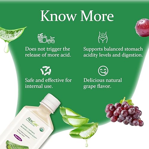 Miniatura 5 de AloeCure Botella de 169fl oz de sabor a uva de aloe vera con ácido buffer certificado de aloe orgánico procesado en 12 horas de cosecha para