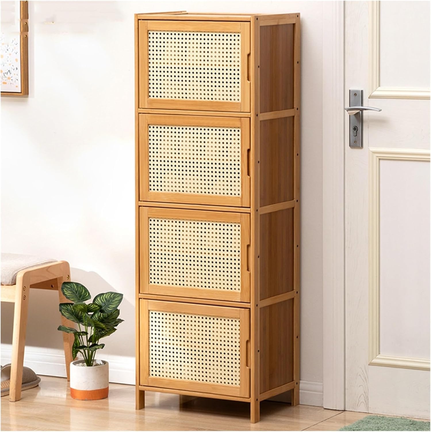 Étagère à chaussures en rotin à 6 niveaux en bois pour décor raffiné