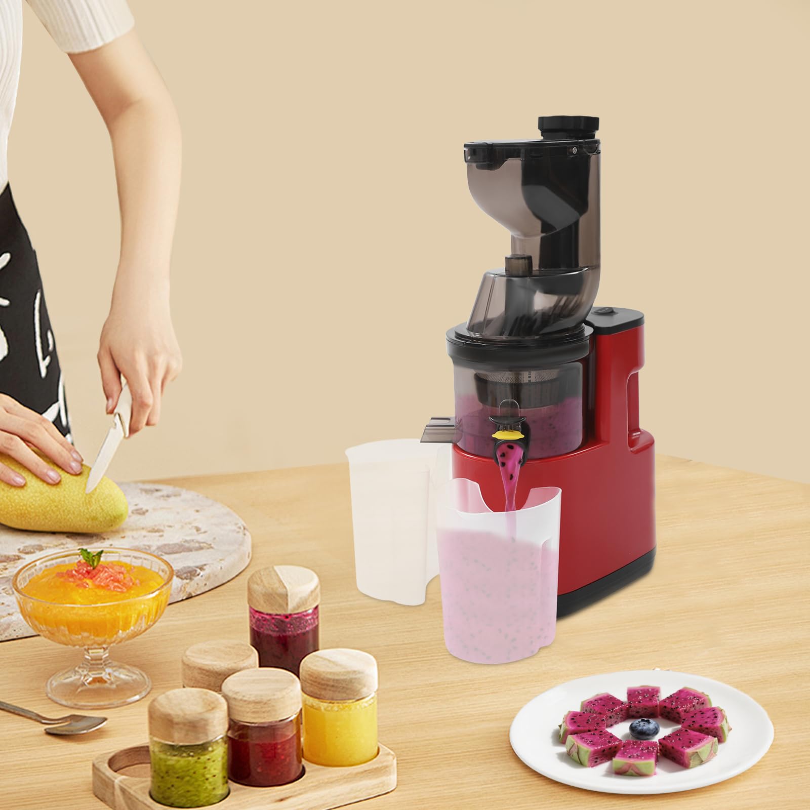 Exprimidor eléctrico Slow Juicer, 500 W, exprimidor eléctrico para verduras y frutas, silencioso, con sistema antigoteo, ideal para una alimentación saludable