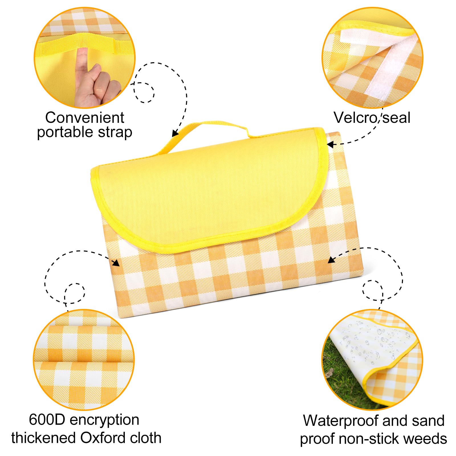 AQXONG 200x200cm Tapis de Pique-Nique, Tapis de Camping Imperméable Portable Pliable, Anti Sable Natte de Plage, Convient pour la Randonnée Voyage Camping en Plein Air, Parc