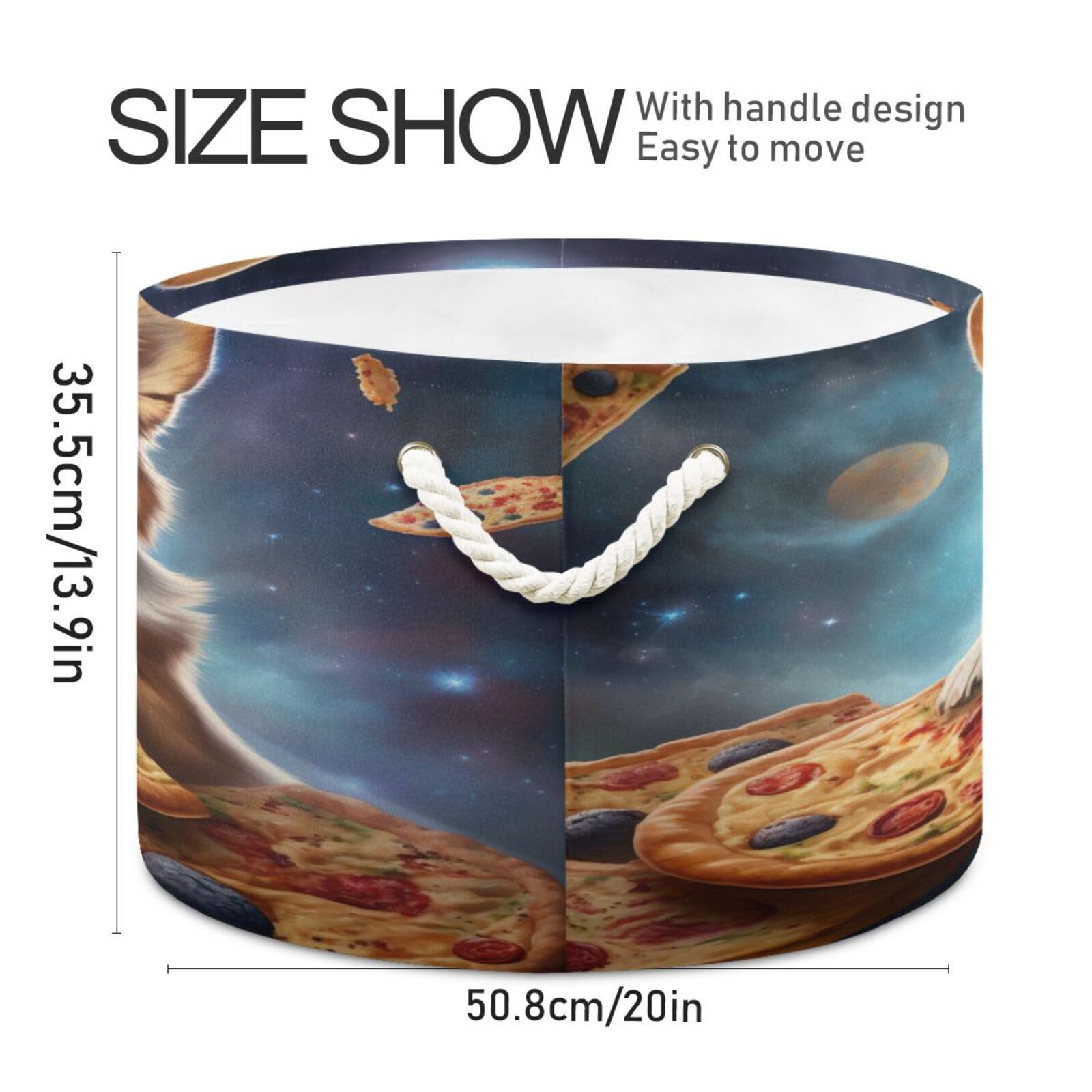 Round Corgi Dog Pizza Storage Basket Large Organizer Bin Laundry Hamper Toy Storage Basket with Handle for Nursery Clothes Toys 202b4947