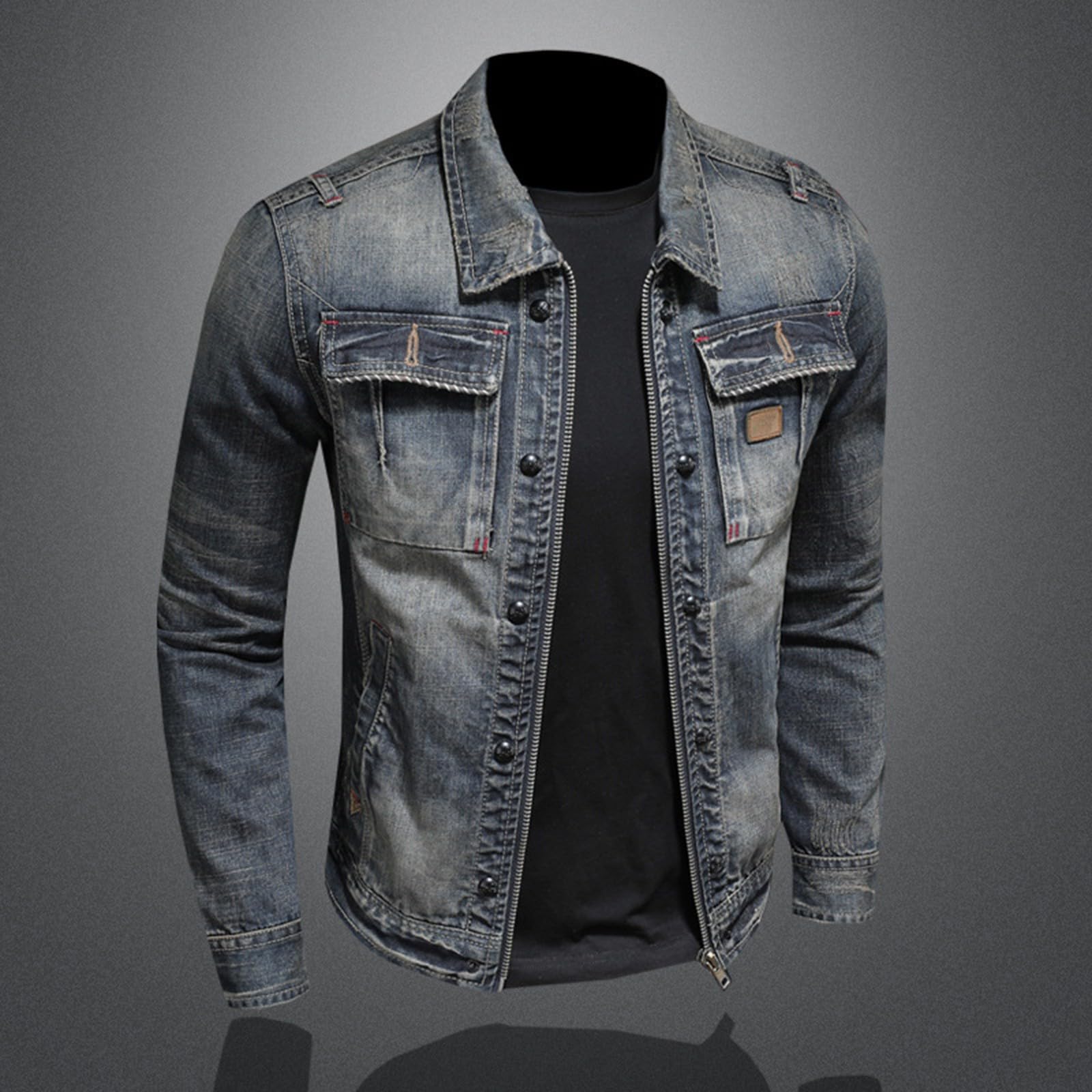 Veste en Jean Homme Style Moto Rétro Classique Coupe Décontractée pour Un Look Urbain Et Audacieux Adapté À Toutes Les Occasions