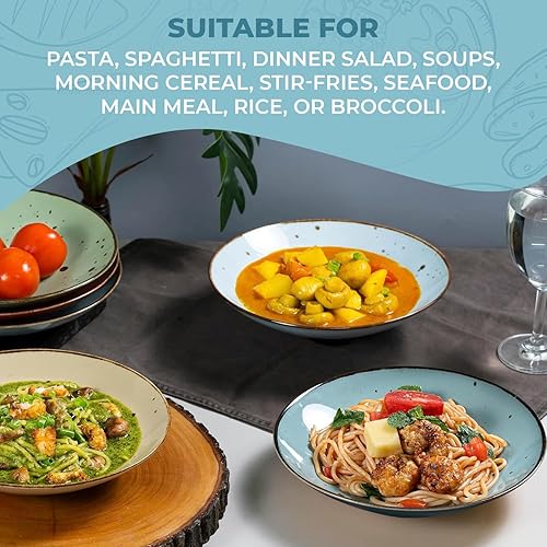 Miniatura 5 de Esfour - Tazones de porcelana para pasta de 8.1 pulgadas, cuencos de ensalada de 26 onzas, aptos para microondas y lavavajillas, resistente y