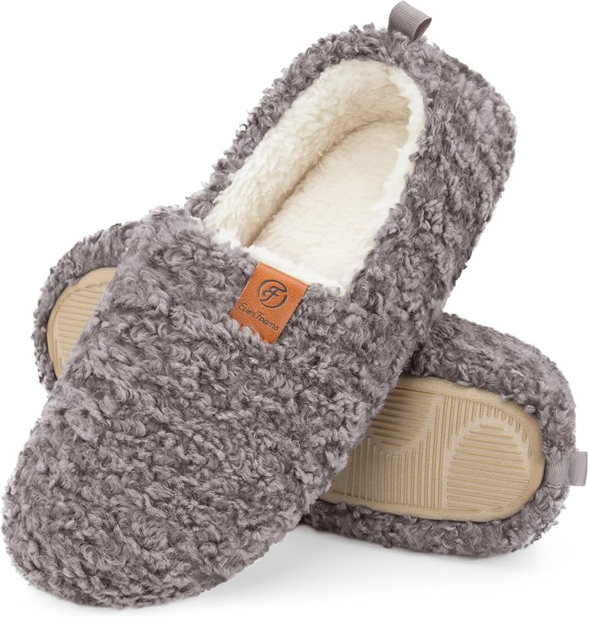 EverFoam 女士柔软蓬松舒适拖鞋 记忆泡沫家居鞋 轻便温暖毛绒衬里