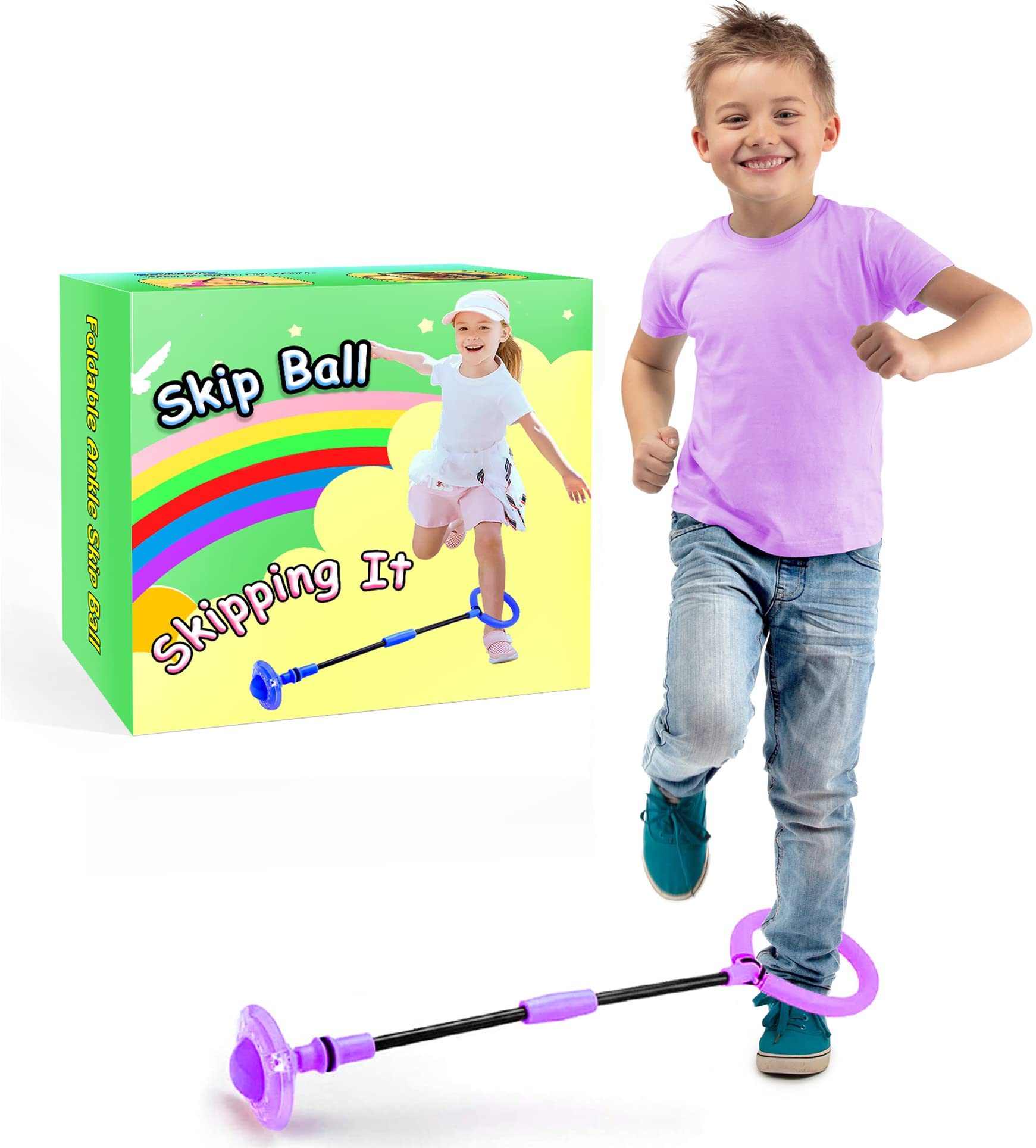 SIERLIKYSkip Ball for Kids, Foldable Ankle Skip Ball Colorful Light Flashing Jumping Ring, Fitness Jump Rope Sports Swing Ball, for Children Adults Boys Girls Toy