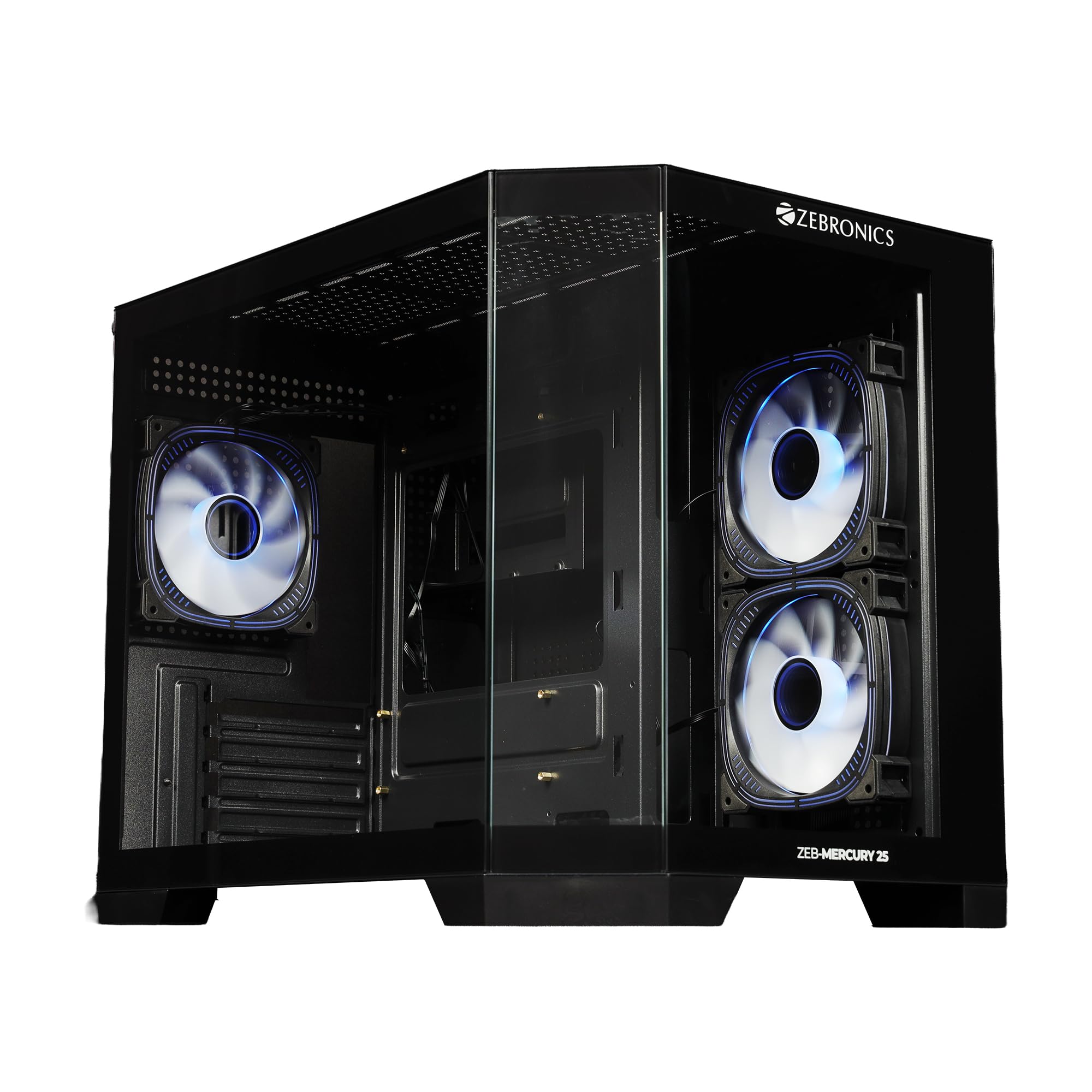 Zebronics Cube Gaming PC Cabinet, mATX/ITX Support, 360mm Radiator Support, Mention 3 x 120mm ARGB Fans, 2 x Reverse Blade, Panoramic 3 Piece Temper Glass, Dual Chamber, Bottom Mount PSU (Mercury 25)