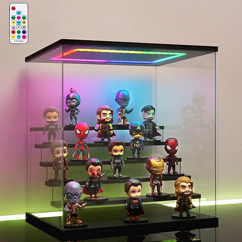 Miniatura 9 de AZEYN Vitrina de acrílico transparente con luz, caja de exhibición de 3 niveles, montaje de soporte, escaparate de protección a prueba de polvo para