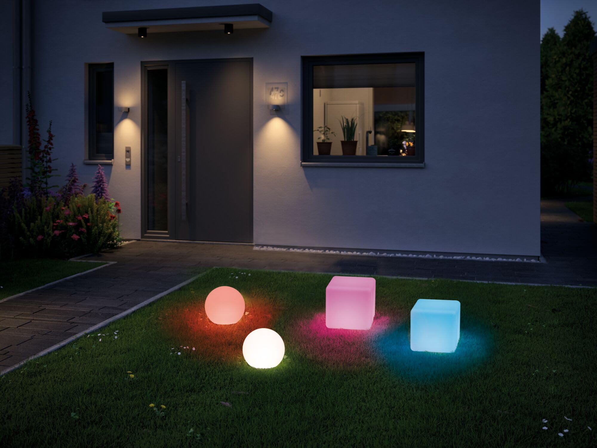Paulmann 94269 Plug & Shine LED apparecchio per esterni ZigBee Globe RGBW incl. 1 oggetto luminoso dimmerabile da 2,8 Watt IP67 bianco illuminazione da giardino plastica bianco caldo 3000 K