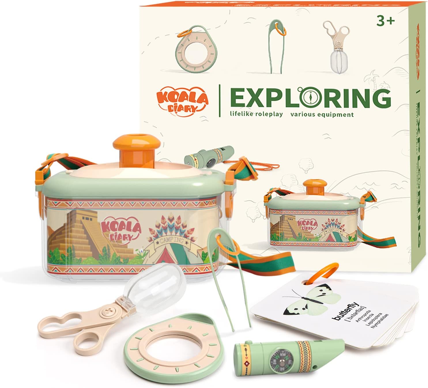 KOALA DIARY Bug Catcher for Kids Explorer Bug Catching Kit,Magnifying Glass, Tweezers, 3 in 1 Whistle&Compass&Flash, Learning Guide, Outdoor Adventure Nature Toy(3 Year +)