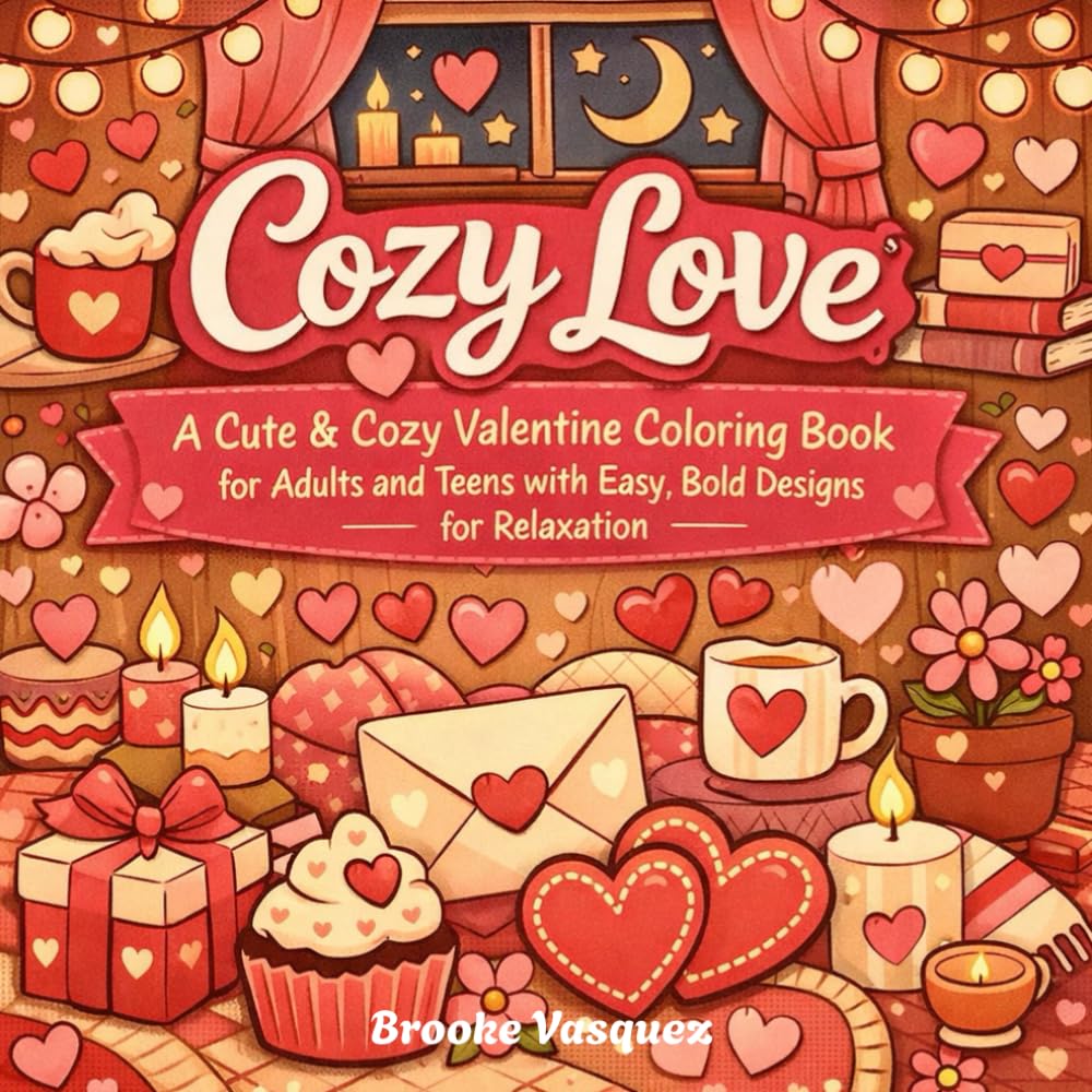 Cozy Love: A Cute & Cozy Valentine Coloring Book for Adults and Teens with Easy, Bold Designs for Relaxation