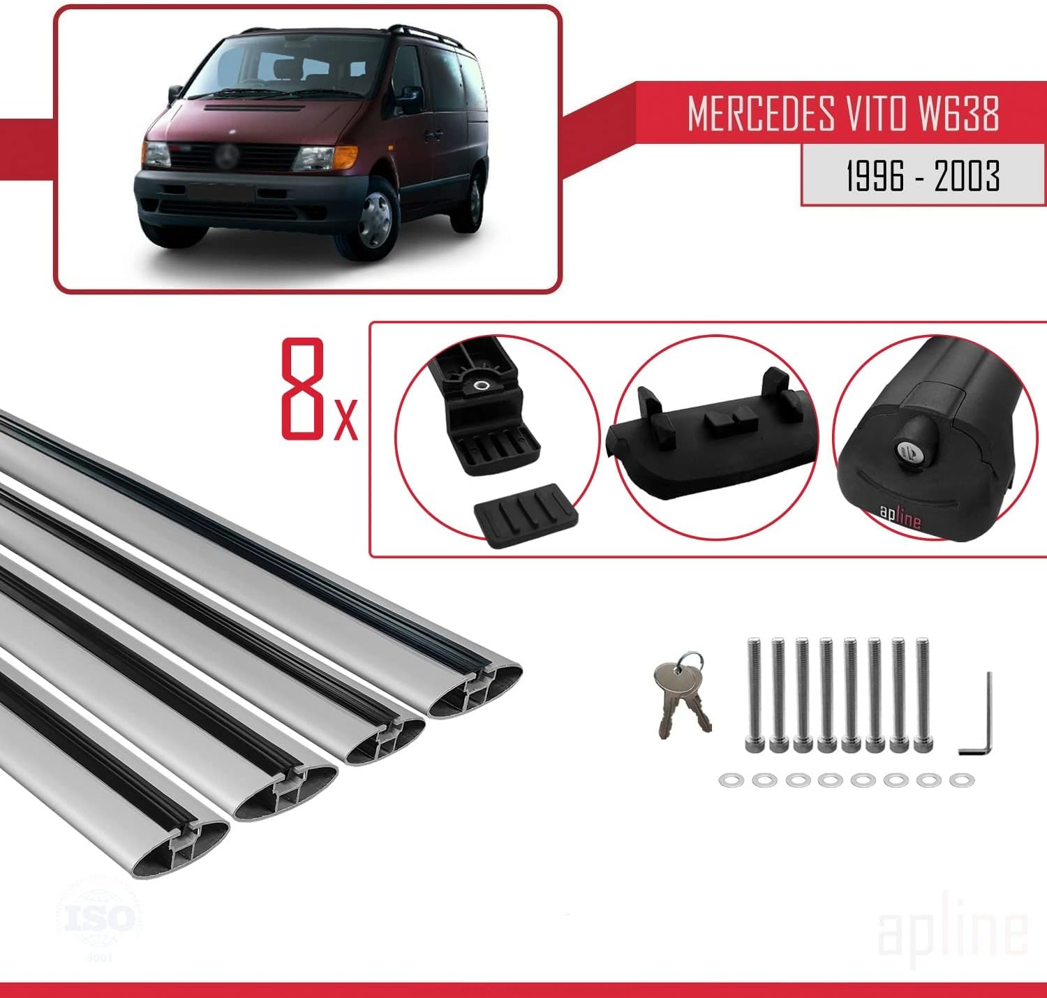 accessorypart Compatible with Toyota Proace City Verso 2019-2022 ACE-1 Car Roof Rack Cross Bar Black Aluminium 4 Bars
