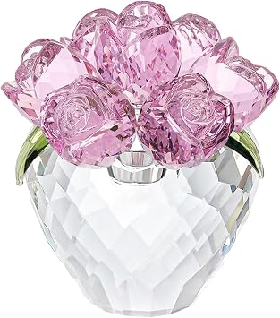 Crystal Pink Rose Figurine Ornament,Rose Flower Gifts for Wife Mom Girlfriend,Bouquet Glass Flowers Decor for Christmas Day Wedding Anniversary