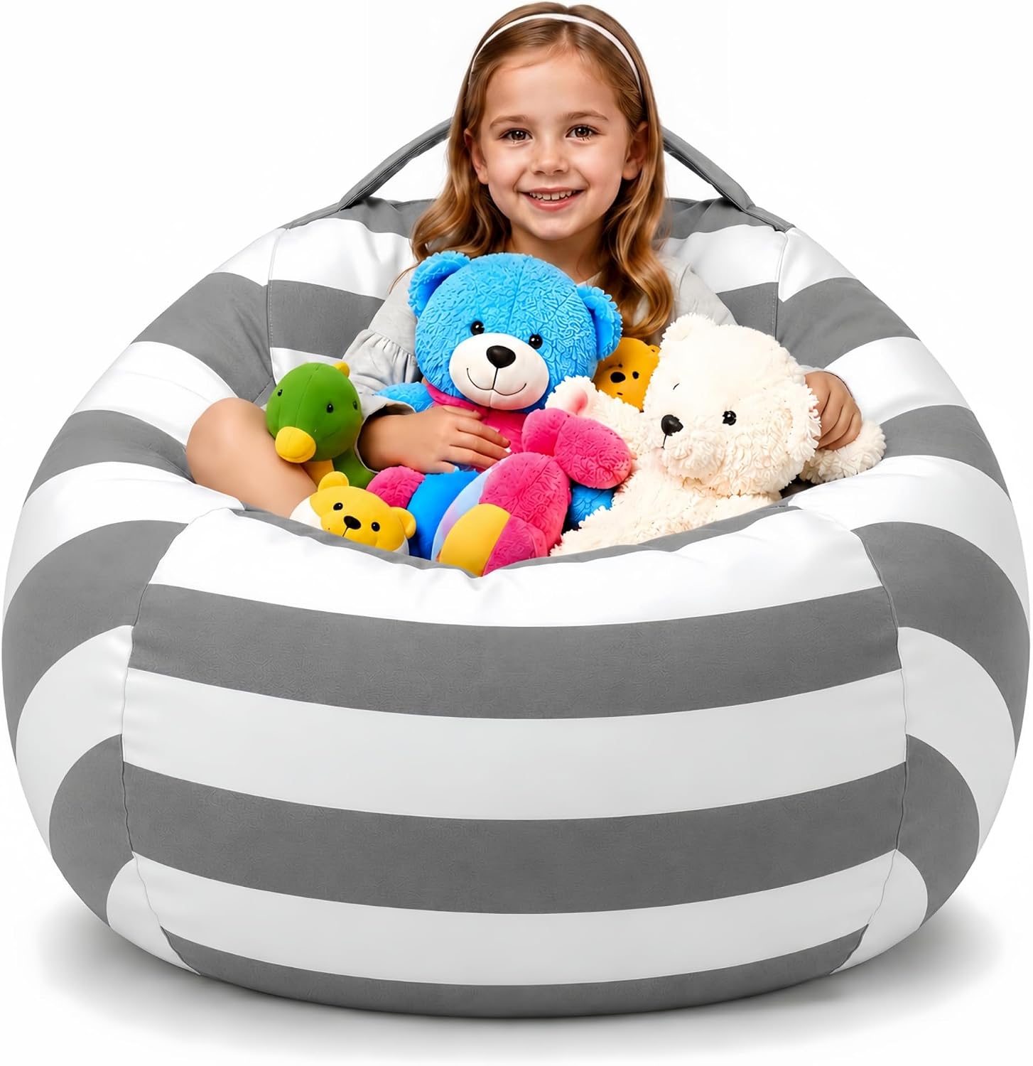 Amzlink® Stuffed Animal Storage Bean Bag Chair Cover for Kids - Stuffable Zipper Beanbag for Organizing Children Plush Toys, Heavy Duty Cotton Canvas, Ideal for Bedroom Classroom(X-Large for Kids)