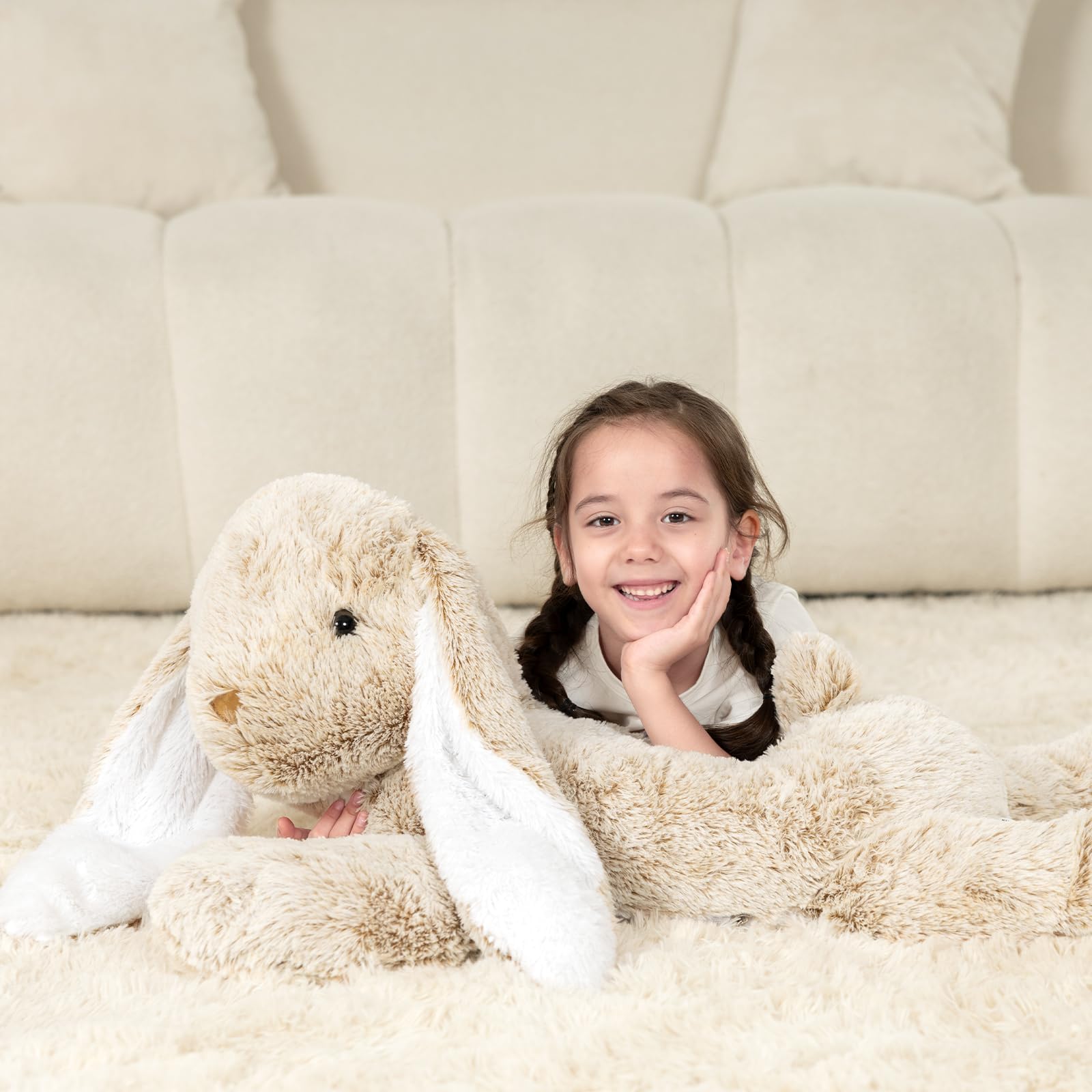 MorisMos 80cm lang riesen Hase Kuscheltier XXL, groß Braun Hase Stofftier Plüschtier, weich Kaninchen Plüschhase Puppe, Geburtstag Weihnachten Geschenk Kinder Baby