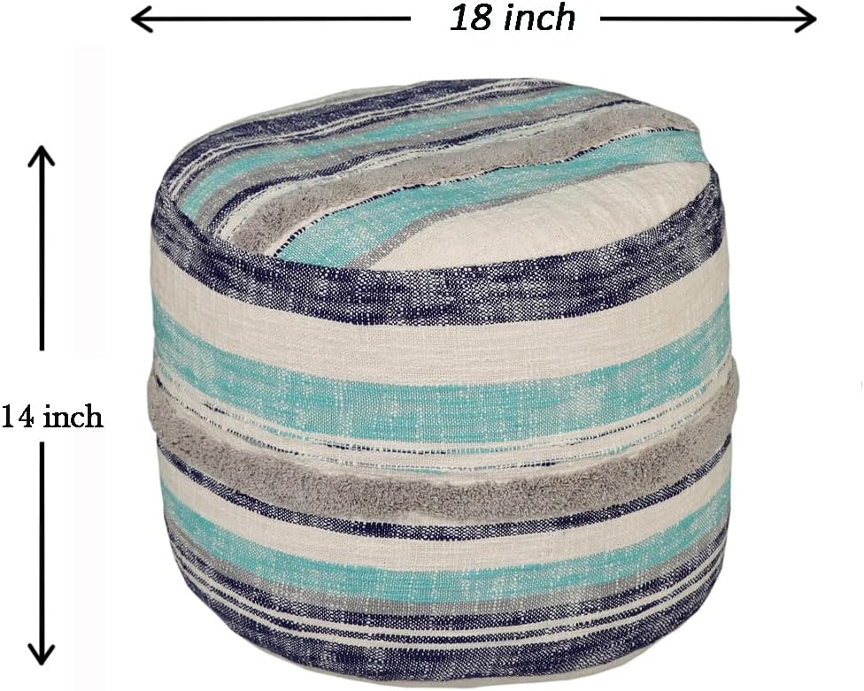 LR Home Coastal Stripe Pouf, 18"x14", White/Blue