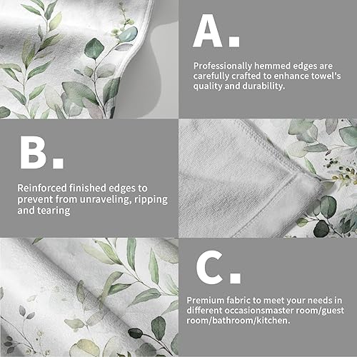 Miniatura 5 de Juego de 2 toallas de mano de eucalipto verde salvia, hojas de plantas de acuarela con toallas florales para los dedos, toalla de cocina suave para