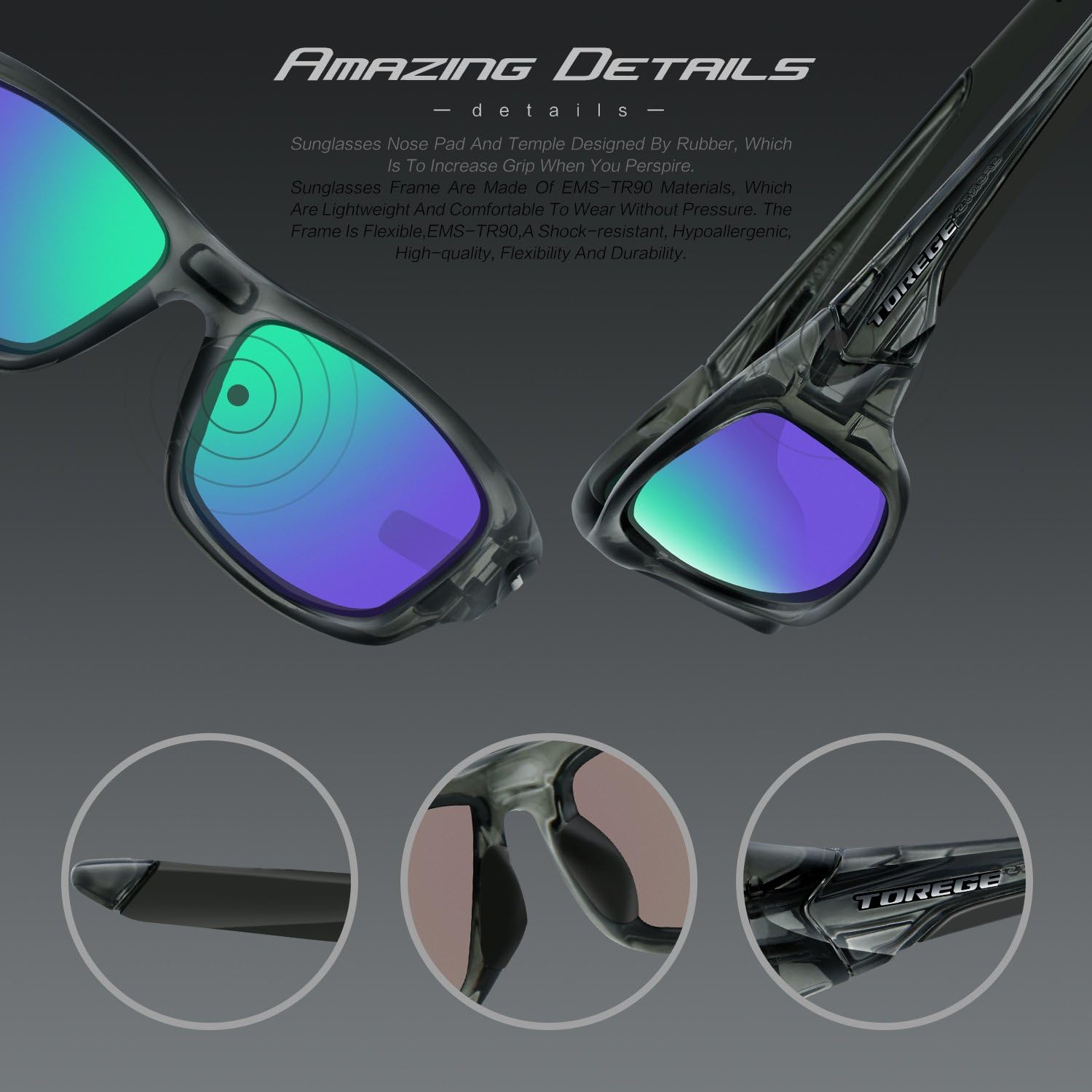 TOREGE Men's Womens Sports Style Polarized Sunglasses TR90 Frame Glasses