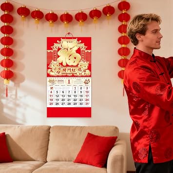 12 Month Wall Calendar Chinese Traditional Tear-Off | Wall Mount Month Calendar for Classroom Dining Room Dorm Bedroom Study Room Students Kids Teens Adults