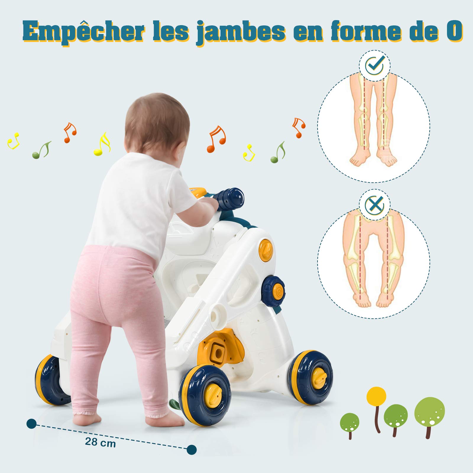 COSTWAY 3 en 1 Trotteur Bébé Évolutif avec Lumière et Musique, Voiture à Enfourcher Polyvalente avec 4 Roues Antidérapantes, Développement de l'Intelligence, Panneau de Jeux Détachable, 6-36 Mois